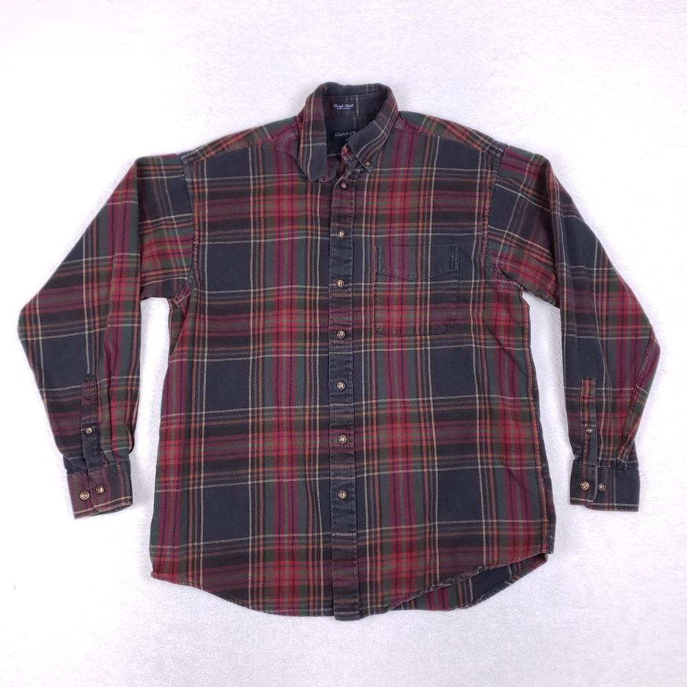 GANT Rough Twill Plaid Button Down Shirt L Red Green